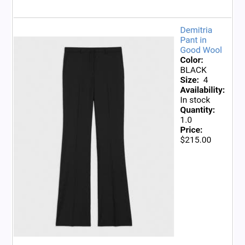 Theory Wool Suit Pants (Demitria) NWT